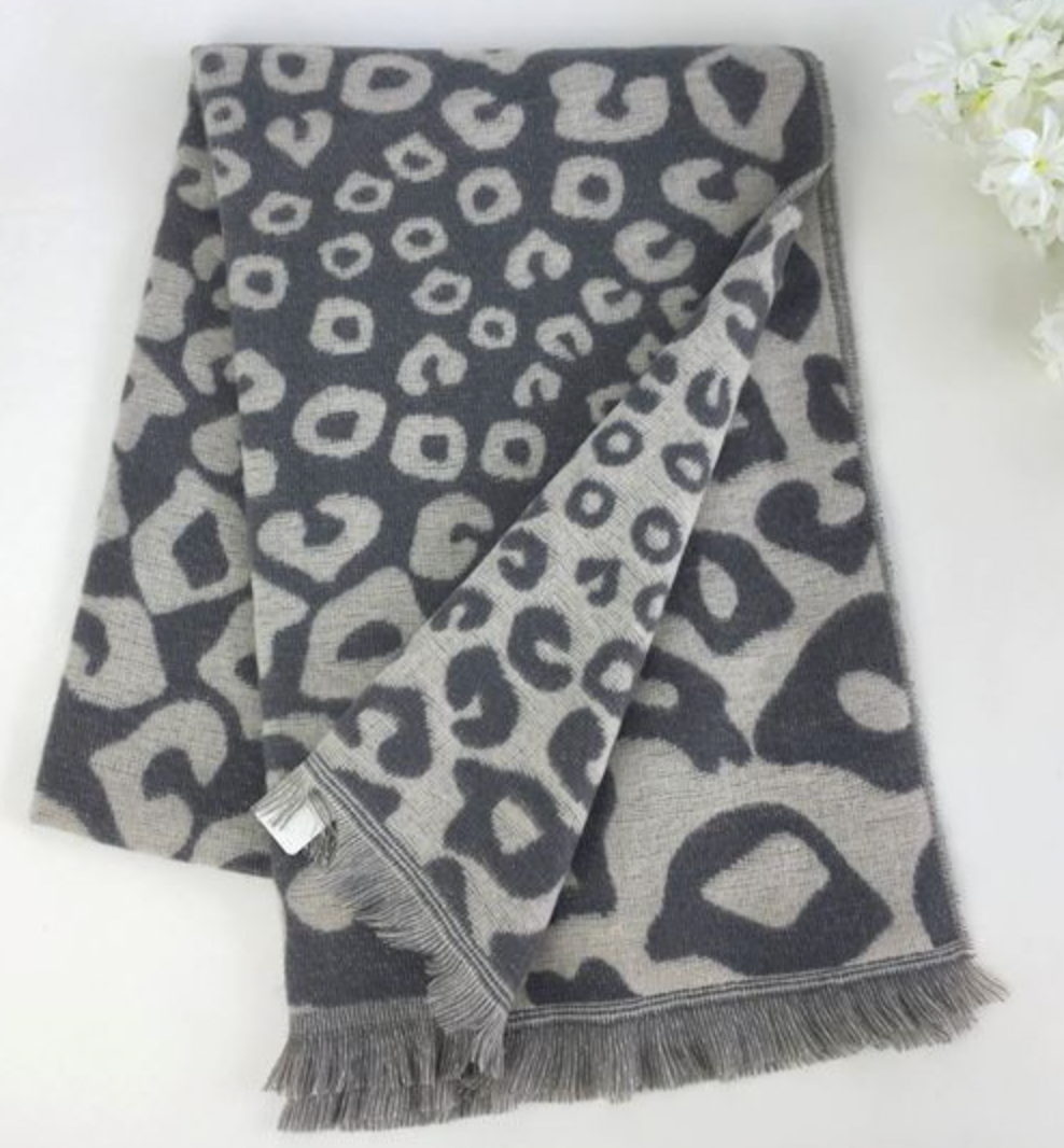 Ruby 67 Grey/Stone Leopard Blanket Scarf