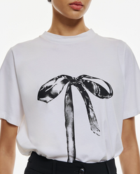 Access Fashion White Bow Print T-Shirt, 53-2117