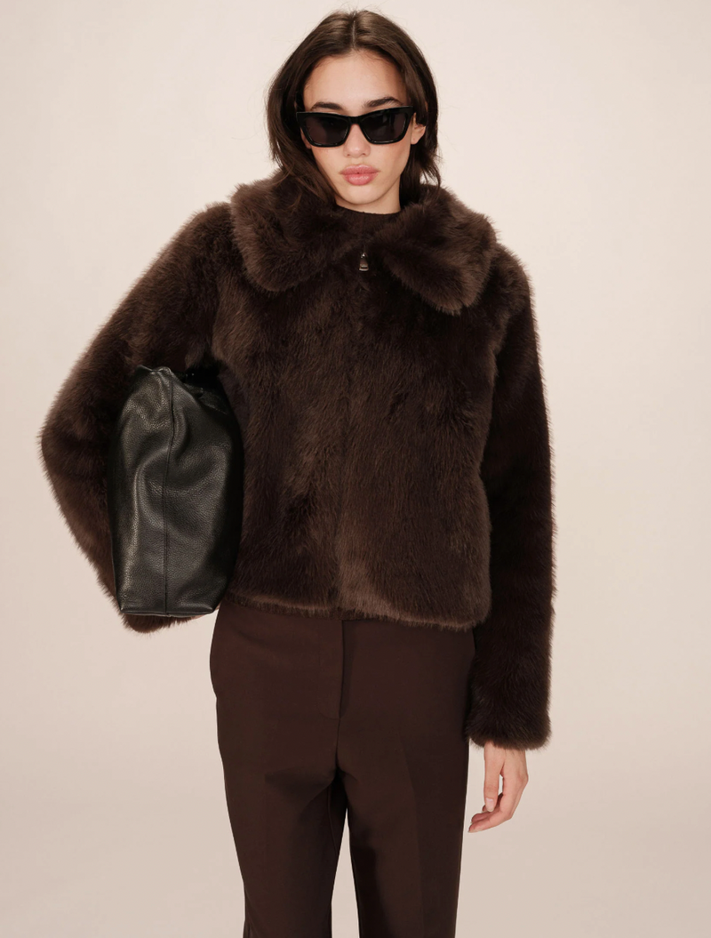 Grace & Mila Shonna Chocolate Brown Faux Fur Coat