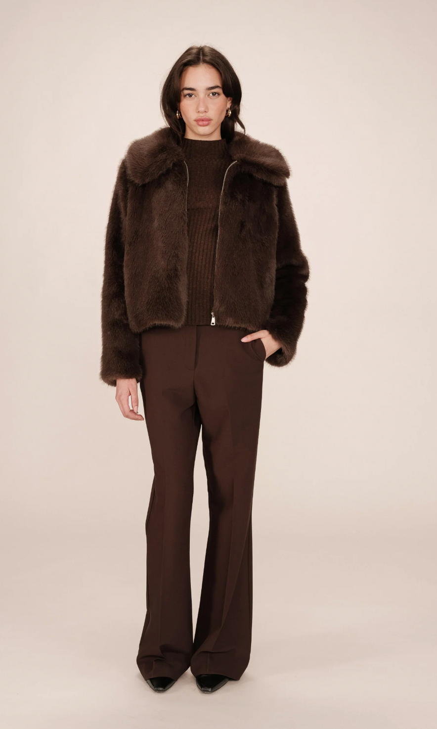 Grace & Mila Shonna Chocolate Brown Faux Fur Coat