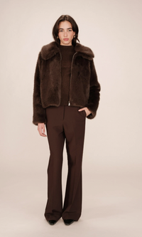 Grace & Mila Shonna Chocolate Brown Faux Fur Coat