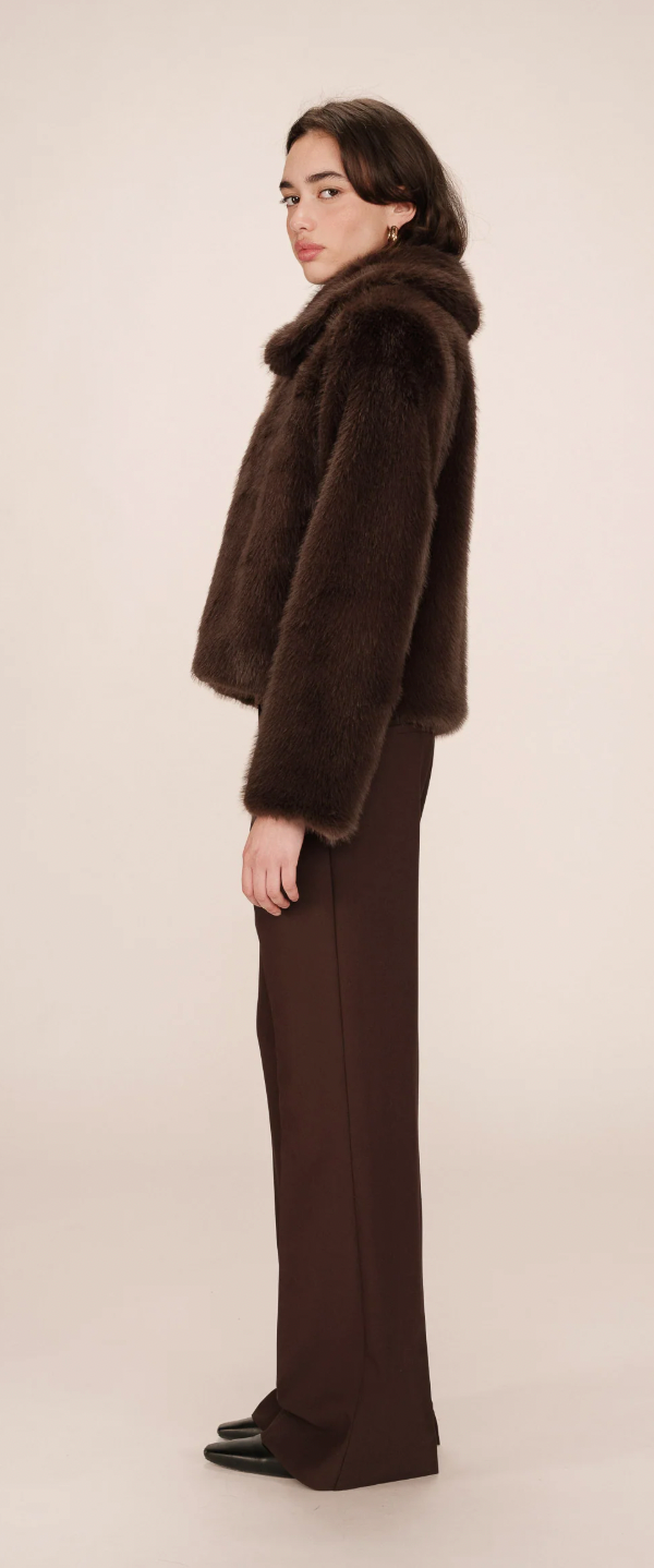 Grace & Mila Shonna Chocolate Brown Faux Fur Coat