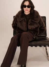 Grace & Mila Shonna Chocolate Brown Faux Fur Coat