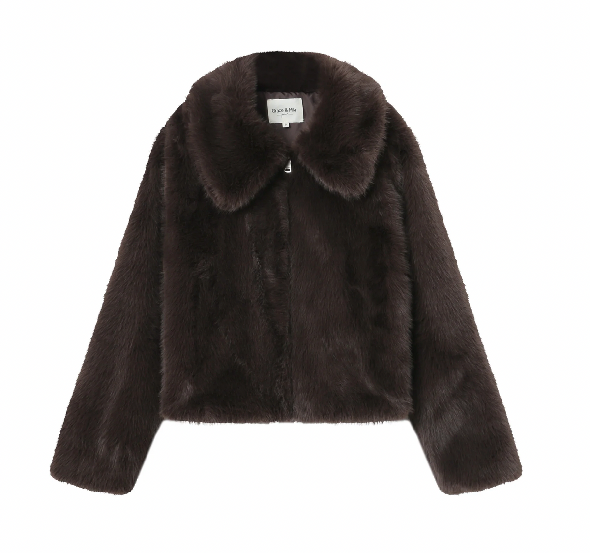 Grace & Mila Shonna Chocolate Brown Faux Fur Coat