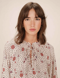 Grace & Mila Scarlett Ecru Burgundy Floral Tie Neck Blouse