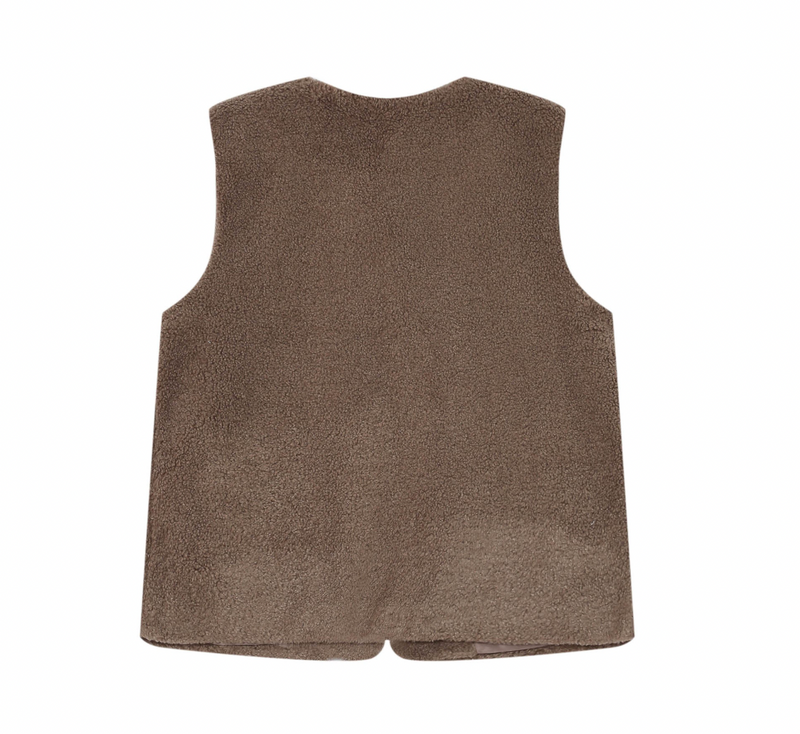 Grace & Mila Sinatra Taupe Brown Teddy Gilet