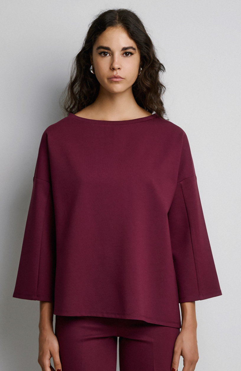 Access Fashion Burgundy Boat Neckline Blouse with Embellishment