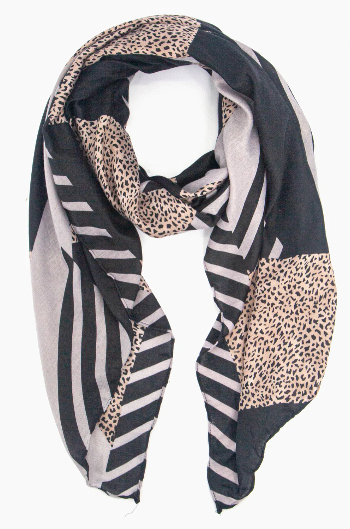 Ruby 67 Jodi Black Animal Stripe Scarf