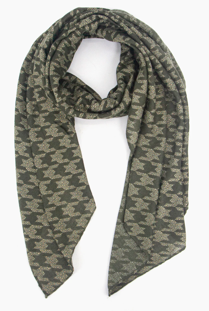 Ruby 67 Melody Khaki Houndstooth Foil Scarf