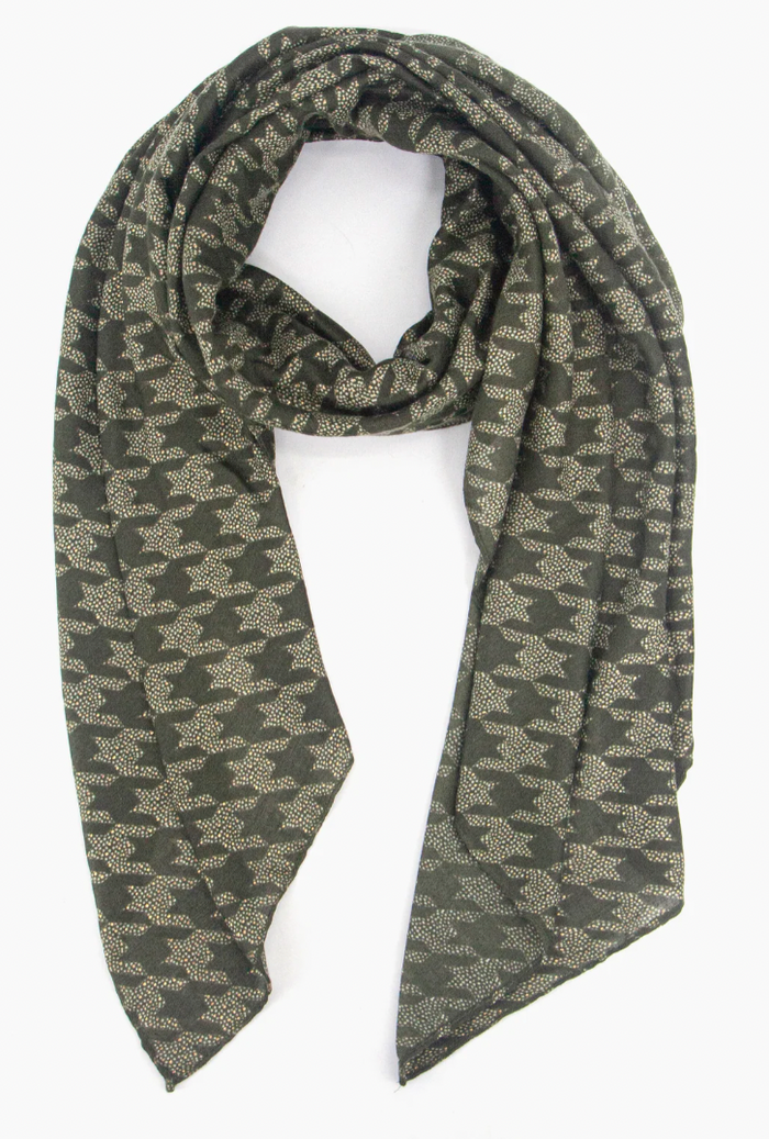 Ruby 67 Melody Khaki Houndstooth Foil Scarf