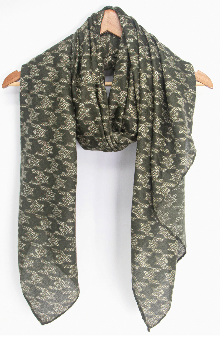 Ruby 67 Melody Khaki Houndstooth Foil Scarf