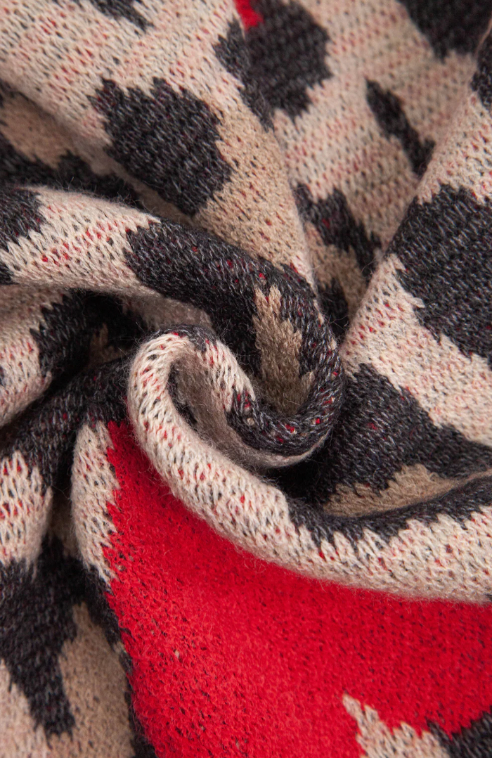 Ruby 67 Wylda Cream Leopard & Hearts Knitted Scarf