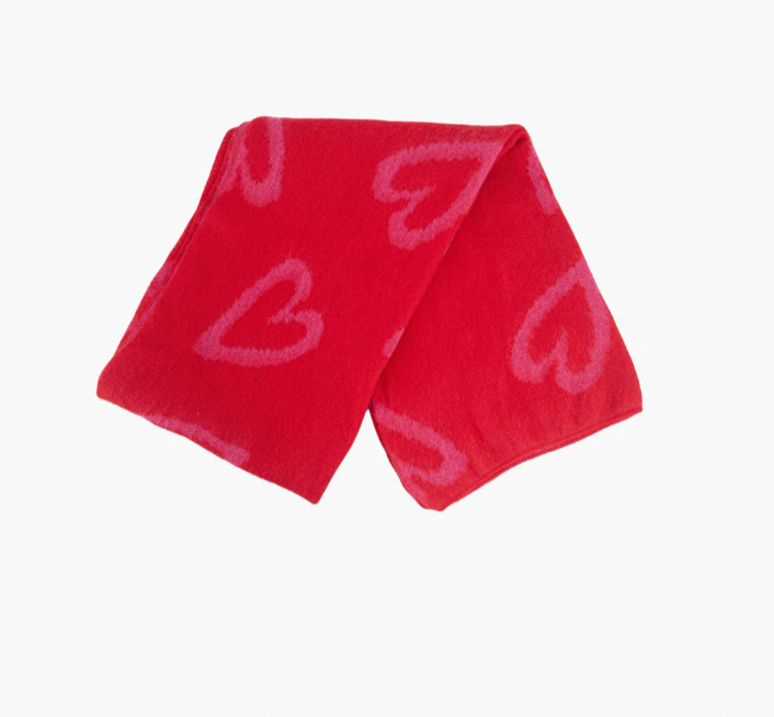Ruby 67 Zuri Red/Pink Sketched Heart Print Knitted Scarf