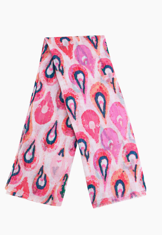 Ruby 67 AlderPink Teardrop Print Scarf
