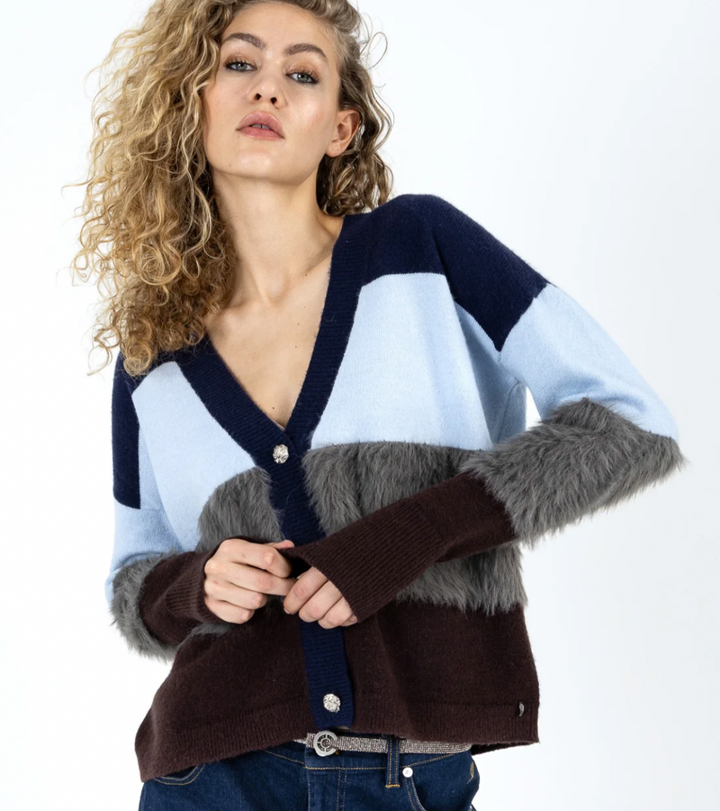 Coster Copenhagen Colourblock Furry Knit Cardigan