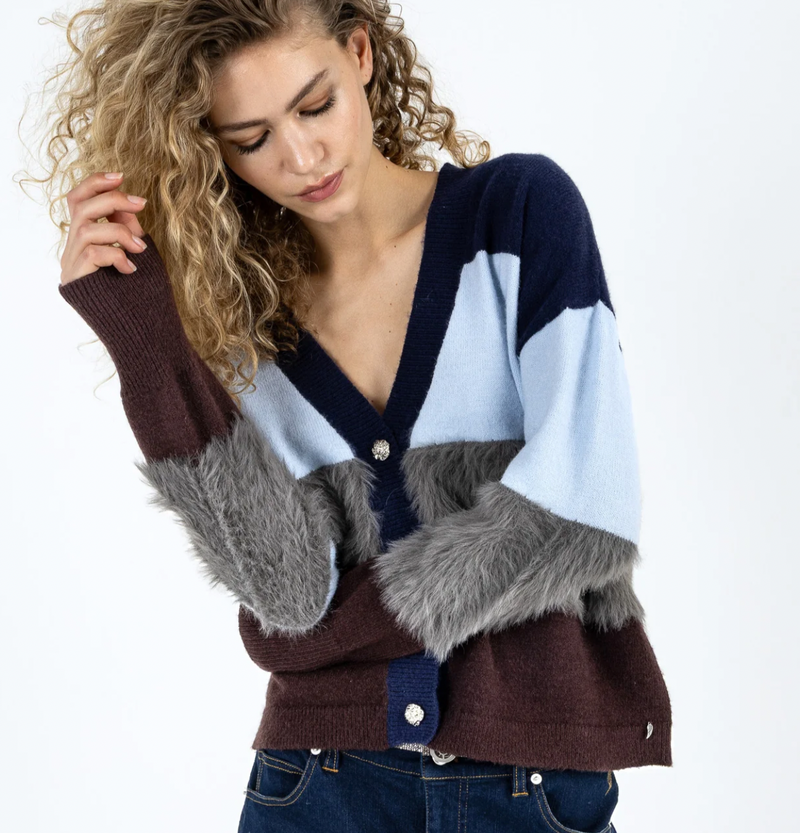 Coster Copenhagen Colourblock Furry Knit Cardigan