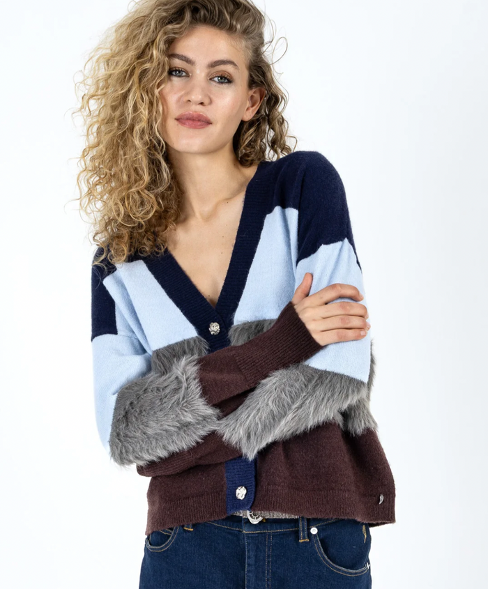 Coster Copenhagen Colourblock Furry Knit Cardigan