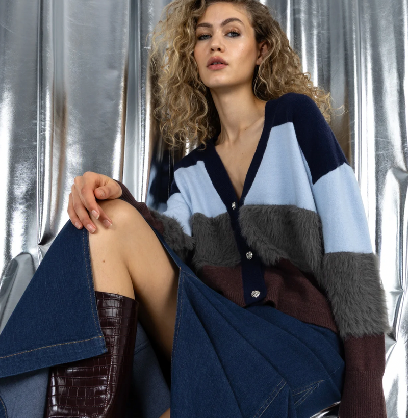 Coster Copenhagen Colourblock Furry Knit Cardigan