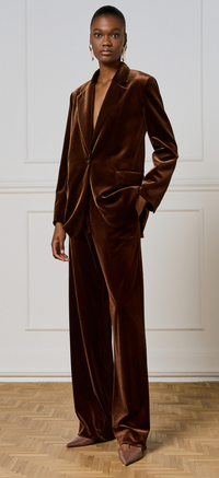 Access Fashion Chocolate Brown Velvet Single Breasted Blazer