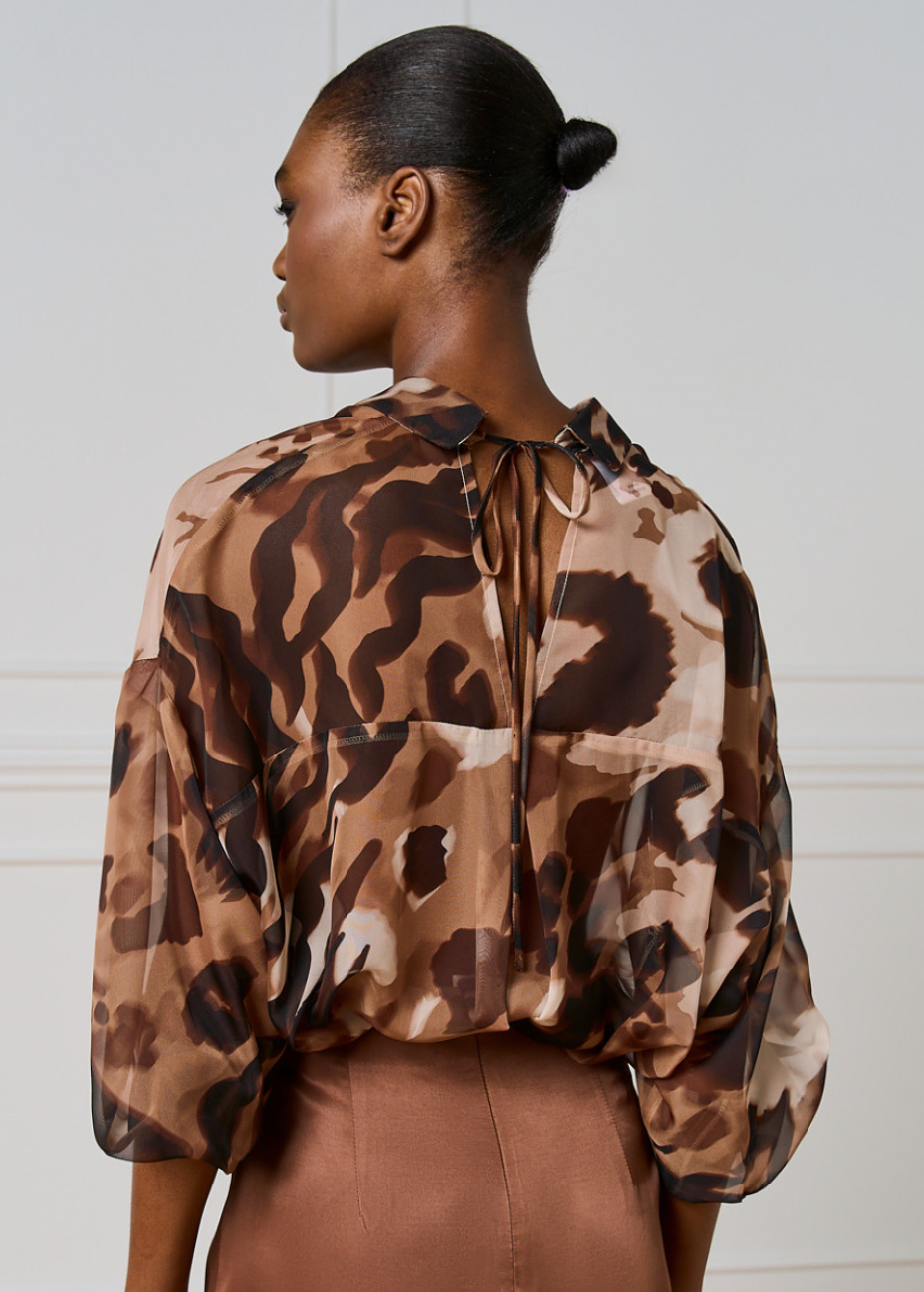 Access Fashion Chocolate Camel Oversized Leopard Blouse