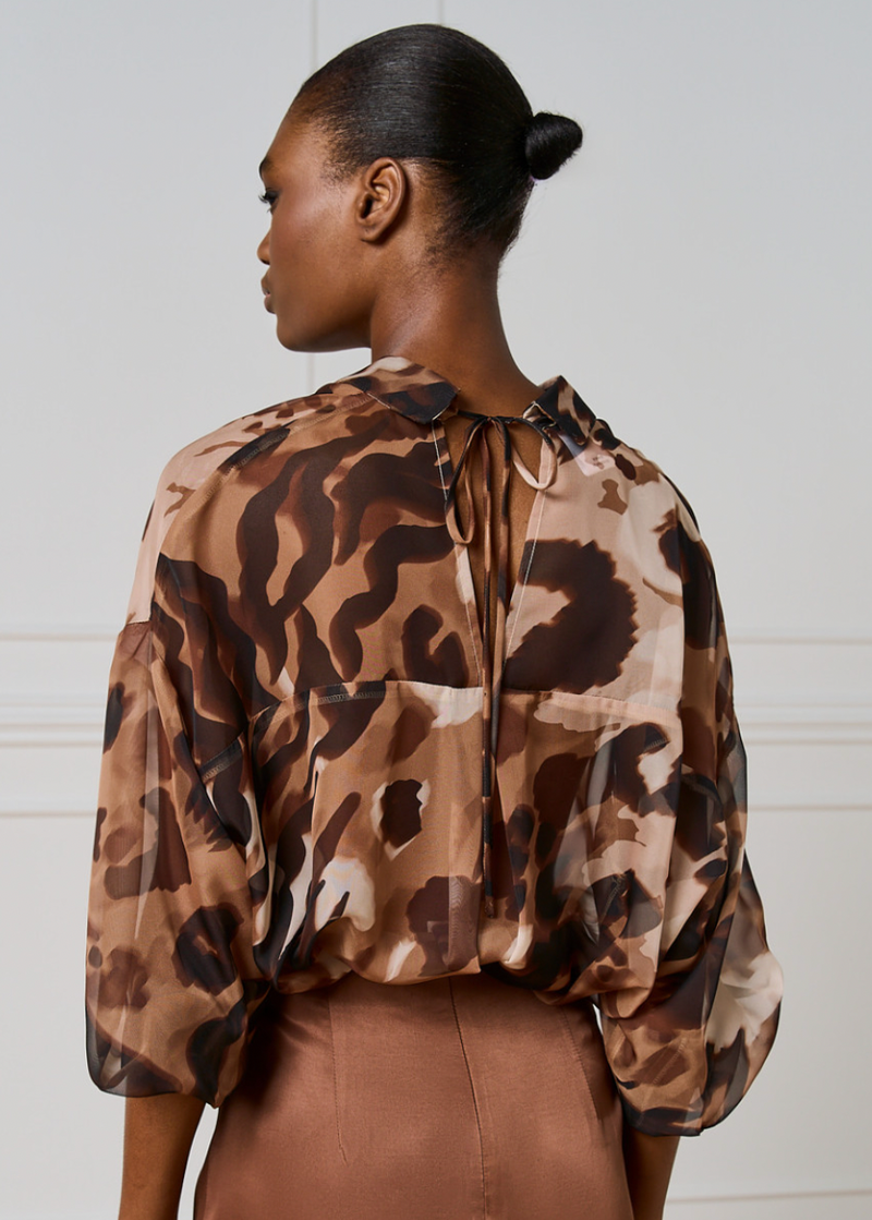 Access Fashion Chocolate Camel Oversized Leopard Blouse