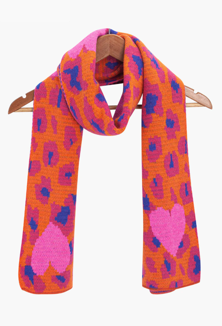 Ruby 67 Wylda Hot Pink Leopard & Hearts Knitted Scarf