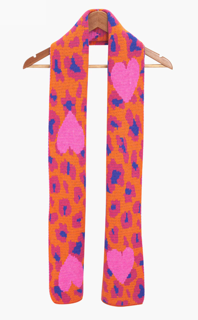Ruby 67 Wylda Hot Pink Leopard & Hearts Knitted Scarf