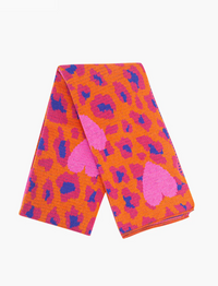 Ruby 67 Wylda Hot Pink Leopard & Hearts Knitted Scarf
