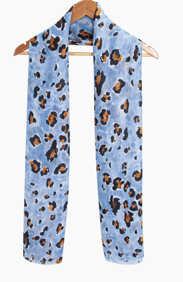 Ruby 67 Raya Baby Blue Leopard Print Scarf