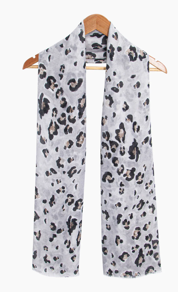 Ruby 67 Raya Grey Leopard Print Scarf