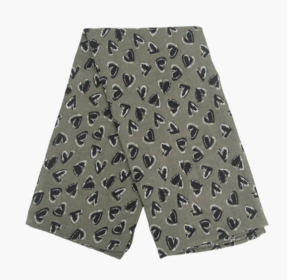 Ruby 67 Kara Khaki/Black Hearts Scarf
