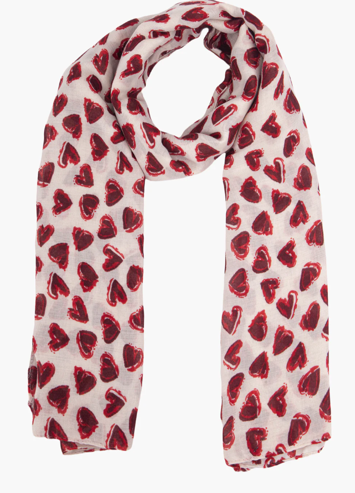Ruby 67 Kara White/Red Hearts Scarf