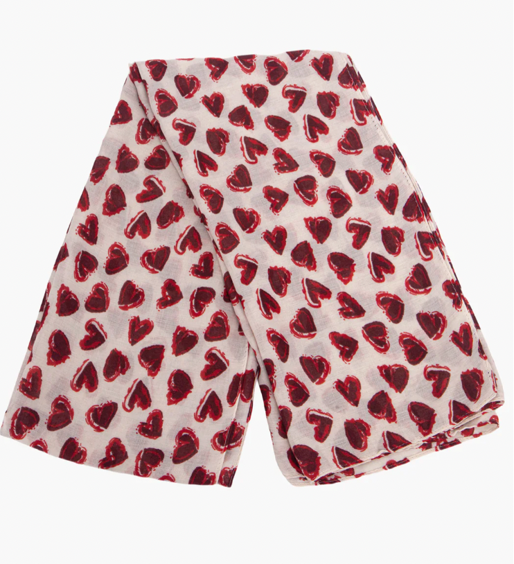Ruby 67 Kara White/Red Hearts Scarf