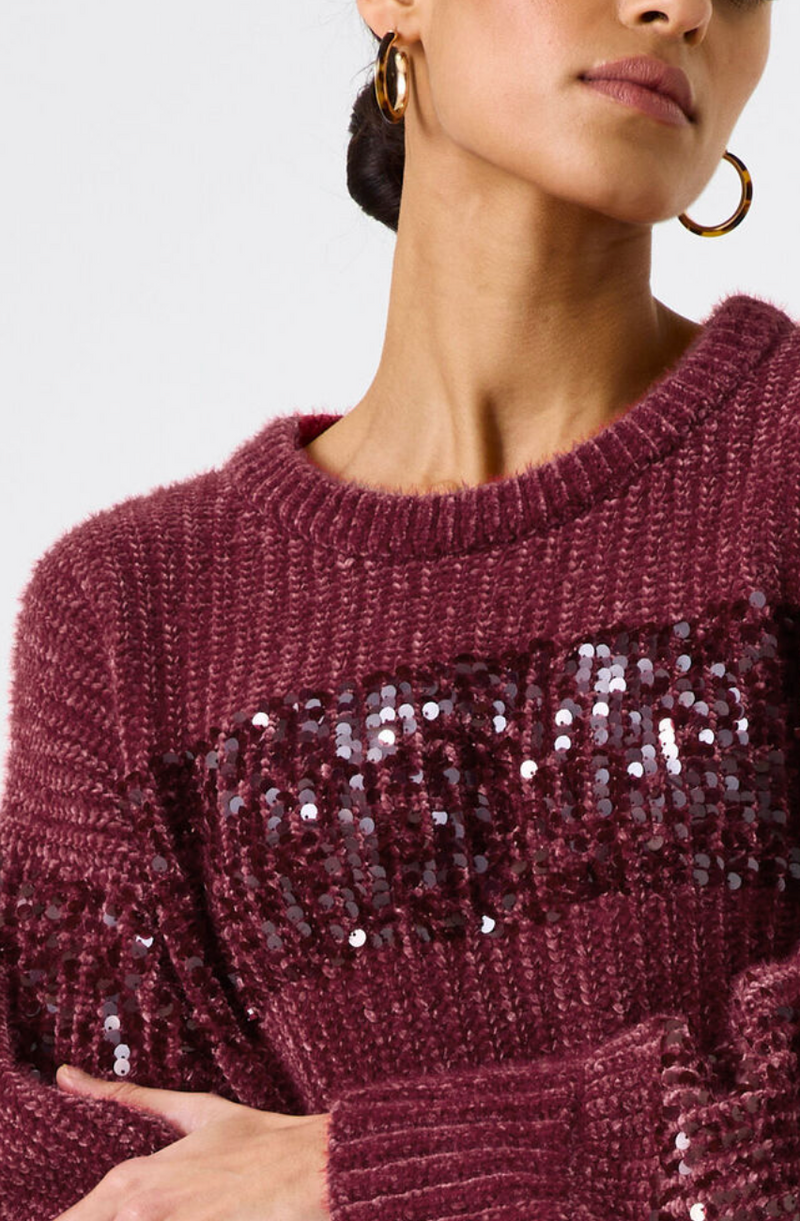 Garcia Scarlet Burgundy Sequin Stripe Supersoft Knit