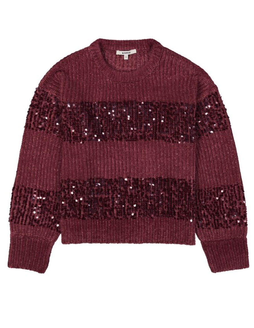 Garcia Scarlet Burgundy Sequin Stripe Supersoft Knit