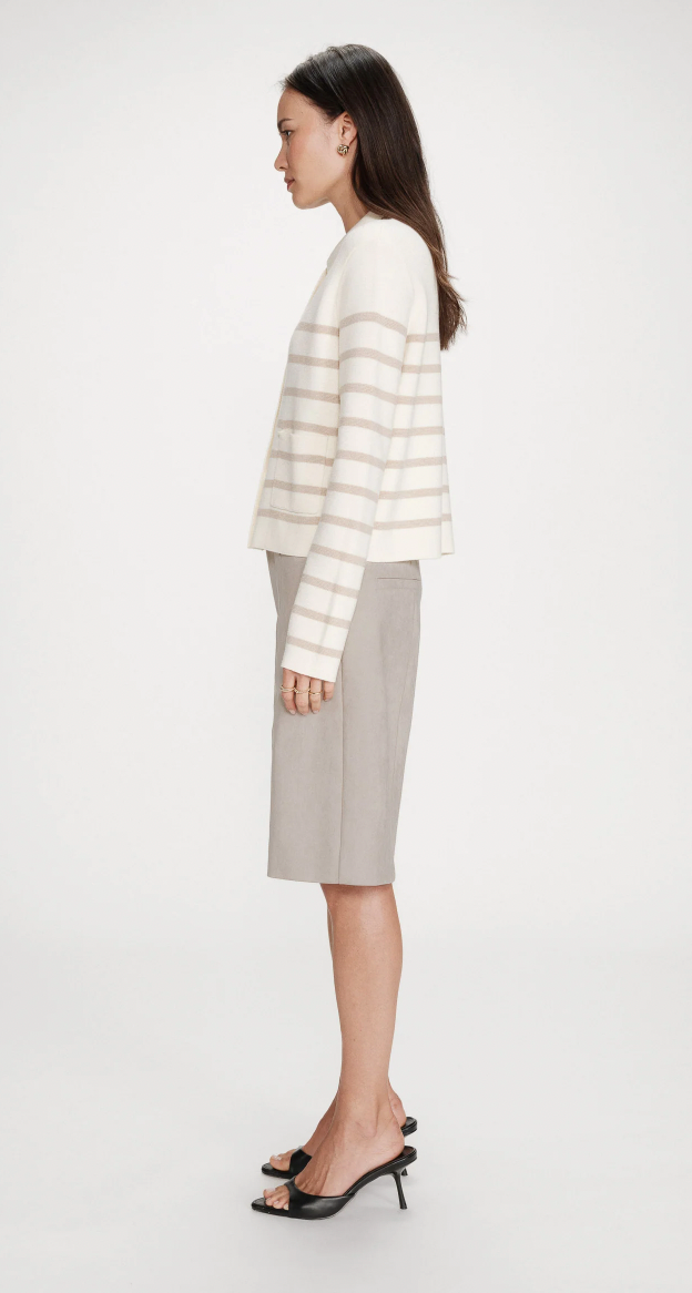 Grace and Mila Maelys Taupe/Cream Striped Supersoft Cropped Cardigan