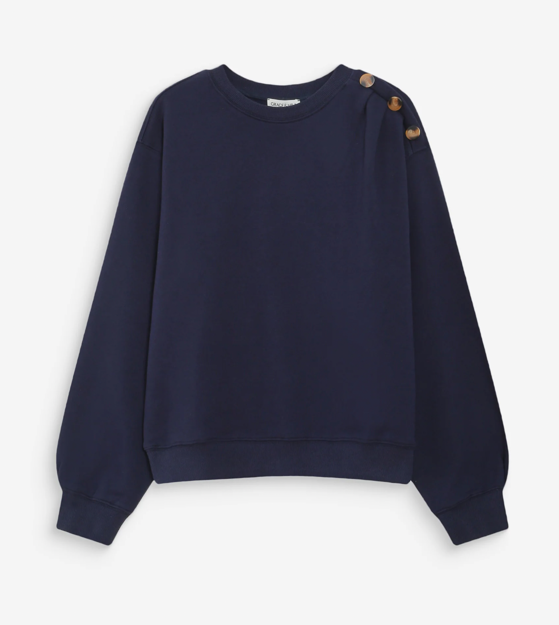 Grace & Mila Vonan Marine Blue Button Ruched Sweatshirt