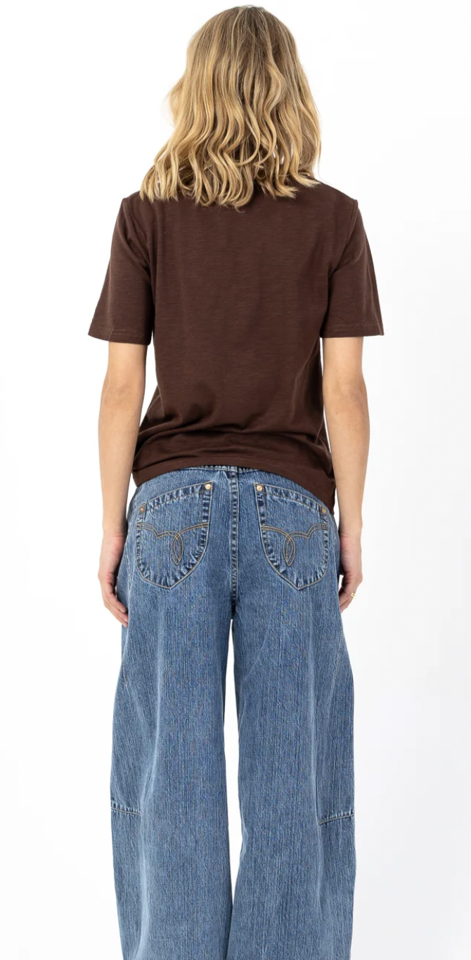 Coster Copenhagen Chocolate T-Shirt with Baby Pink Embroidered Cherry, 261-1500H