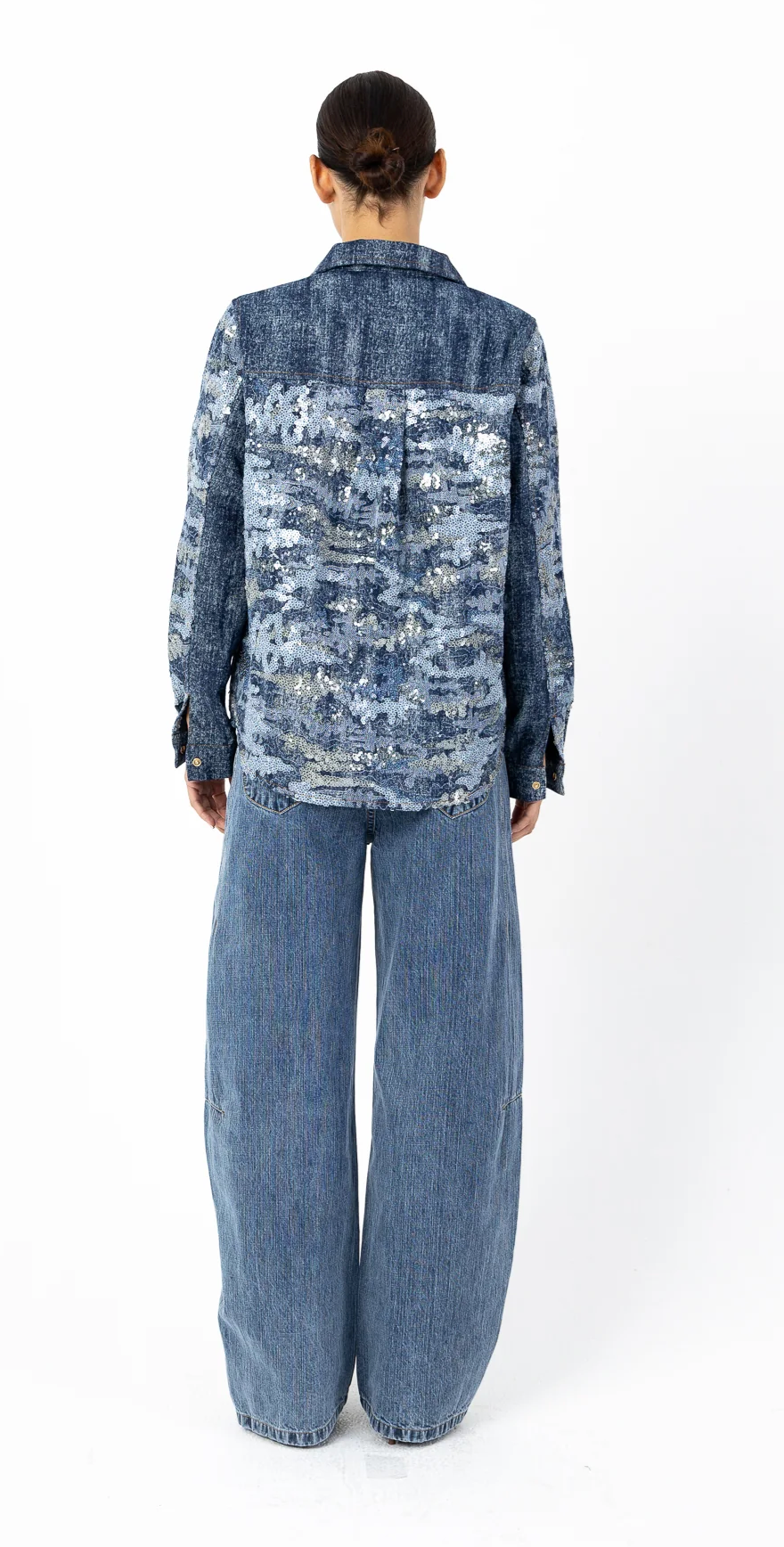 Coster Copenhagen Denim Blue Sequin Shirt Jacket