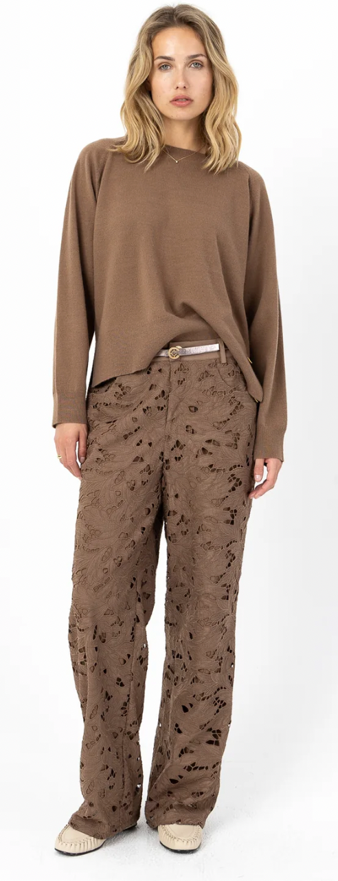 Coster Copenhagen Mocha Mousse Lace Wide Leg Trousers, 261-3107