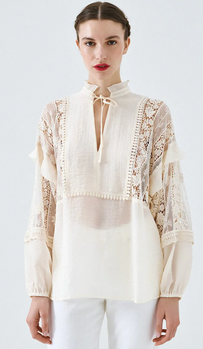 Access Fashion Vanilla Blouse with Lace Details, 63-2087