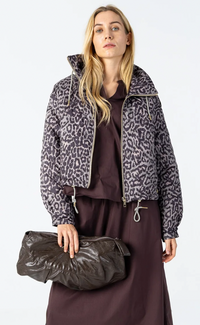 Coster Copenhagen Taupe Khaki Leopard Quilted Cropped Oversized Jacket, 264-6422