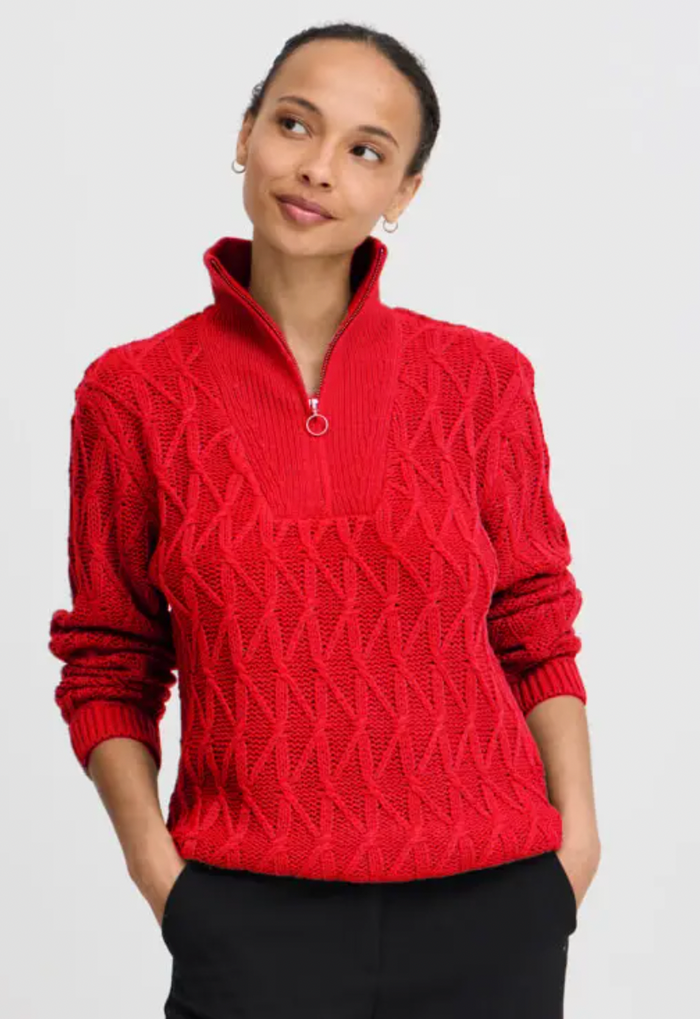 B.Young Byotinka Scarlet Sage Knitted Half Zip Jumper, 20815275