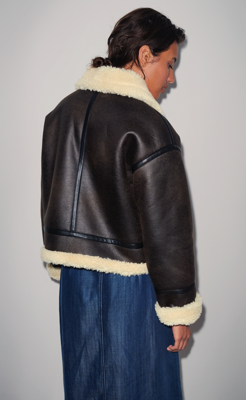 Soaked in Luxury Elora Faux Leather Jacket with Faux Shearling Trim, 30407494