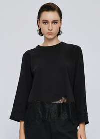 Access Fashion Black Top with Lace Trim