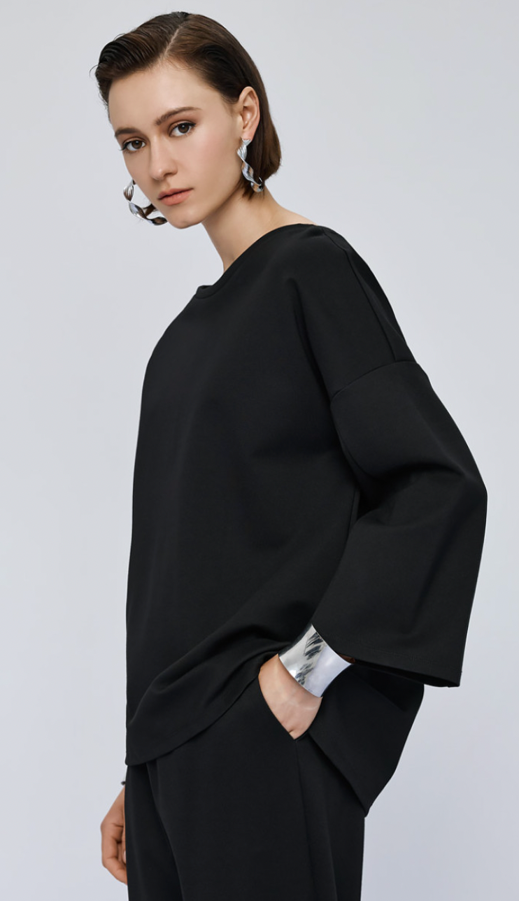 Access Fashion Black Boat Neckline Blouse with Embellishment