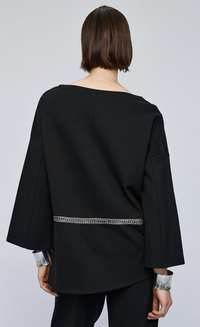 Access Fashion Black Boat Neckline Blouse with Embellishment