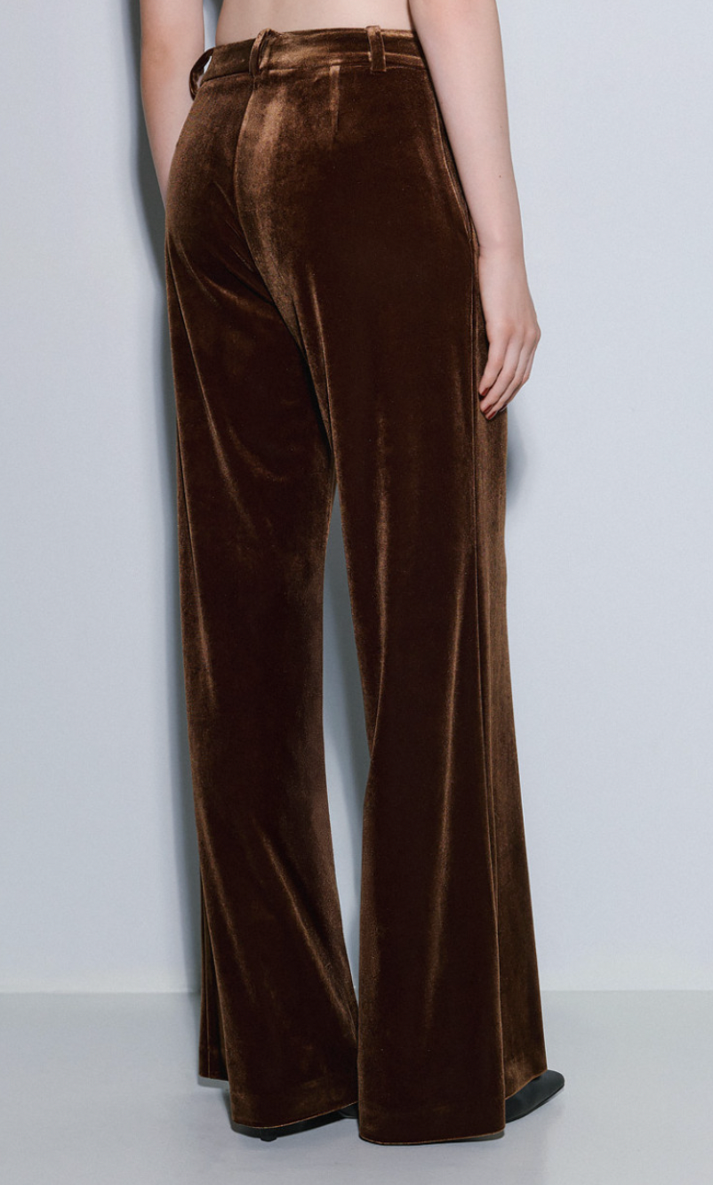 Access Fashion Chocolate Brown Velvet Highwaisted Wide Leg Trousers