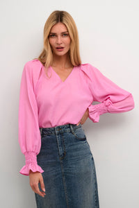 Kaffe Kastella Cyclamen Pink V-Neck Blouse, 10508230