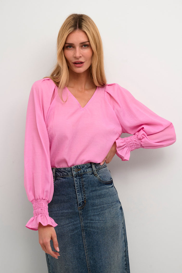 Kaffe Kastella Cyclamen Pink V-Neck Blouse, 10508230